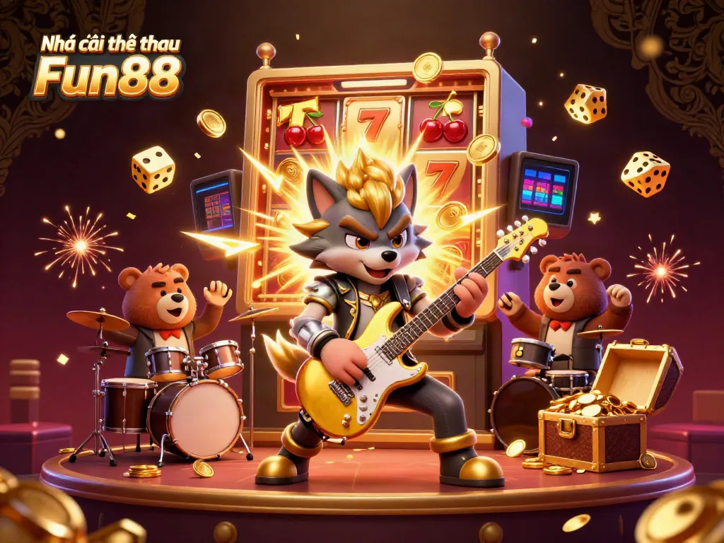 Engaging illustration showcasing Nhà cái thể thao Fun88 with dynamic casino elements and colorful characters.