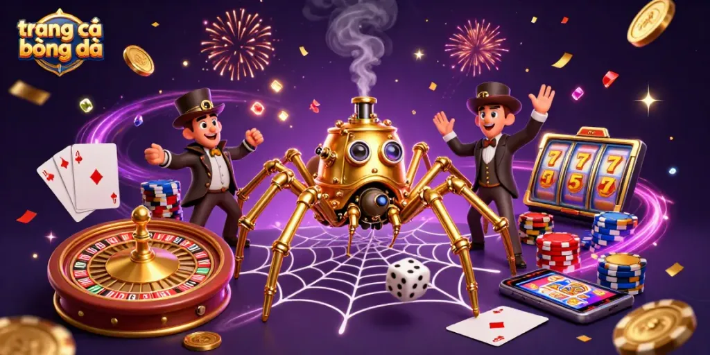 Experience the thrill of trang cá cược bóng đá with a vibrant steampunk casino scene illustrating excitement and strategy.