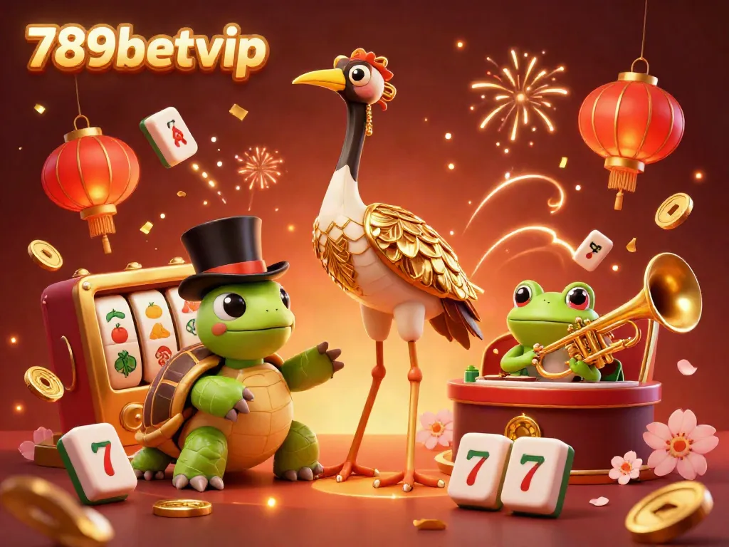 Join the excitement at 789betvip with a vibrant casino-themed illustration showcasing iconic characters and slot games.