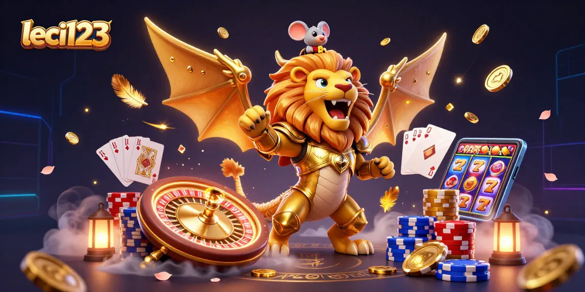 Engage with leci123 and experience the thrill of a roaring chimera amid cascading gold and vibrant casino elements.