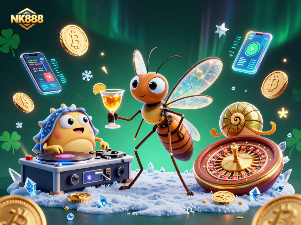 Experience thrilling gameplay with NK888 in a vibrant 3D casino scene of lively characters.
