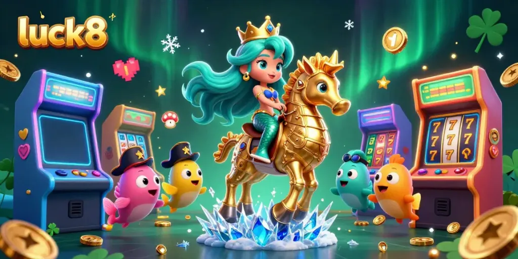 Engage with luck8's vibrant mermaid casino scene featuring dynamic slot machines and lucky elements.