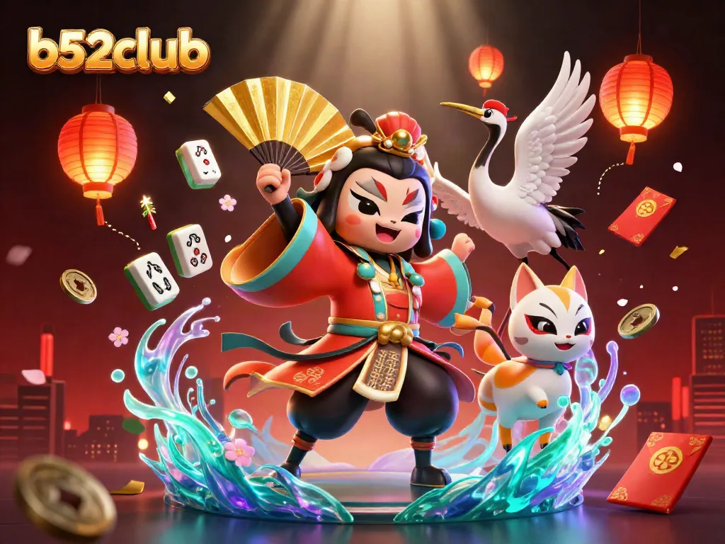 Engage with the b52club through exciting casino illustrations featuring vibrant characters and dynamic gambling elements.
