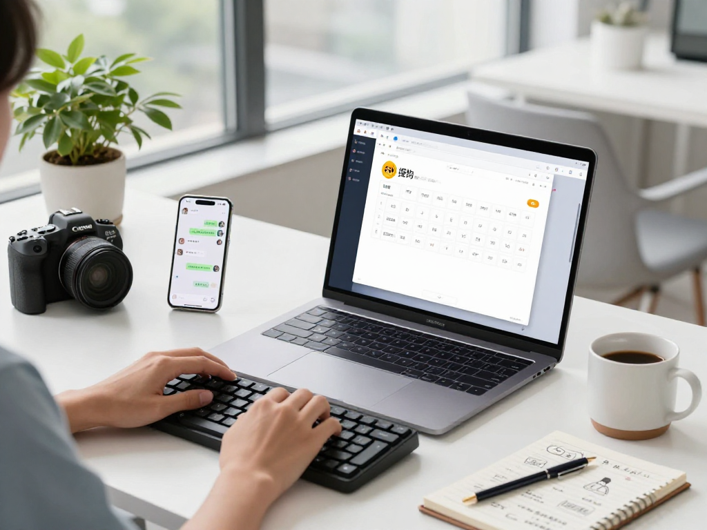 Engaged user utilizing 搜狗输入法 on a laptop in a modern workspace, highlighting seamless tech integration.