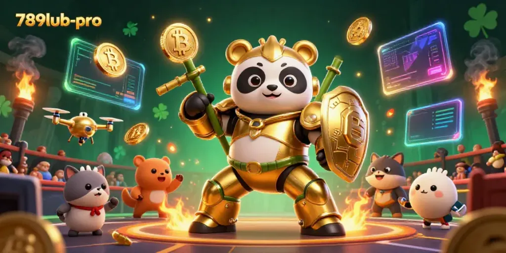 Engage with 789lub-pro in a vibrant casino arena illustration representing exciting gaming elements and crypto.