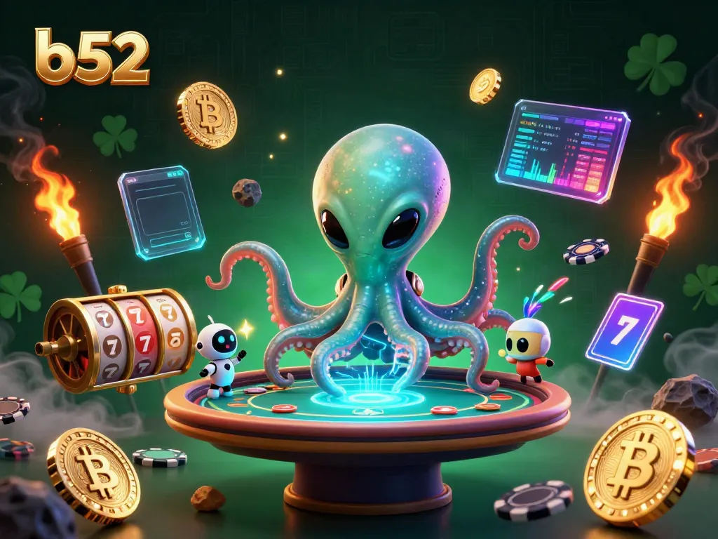 Engage in thrilling poker with b52 amid vibrant 3D alien casino elements.
