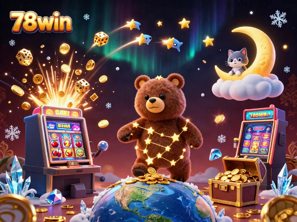 Experience exciting wins with 78win's vibrant casino scene featuring golden stars and jackpot elements.
