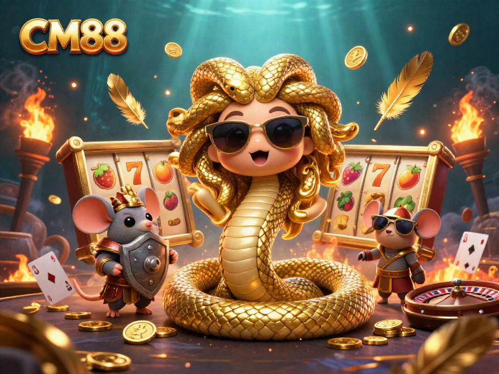 Engage with the exciting CM88 casino scene featuring Medusa and a warrior mouse in action.