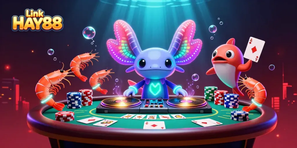 Experience vibrant gaming with Link HAY88 featuring a dynamic underwater casino scene.