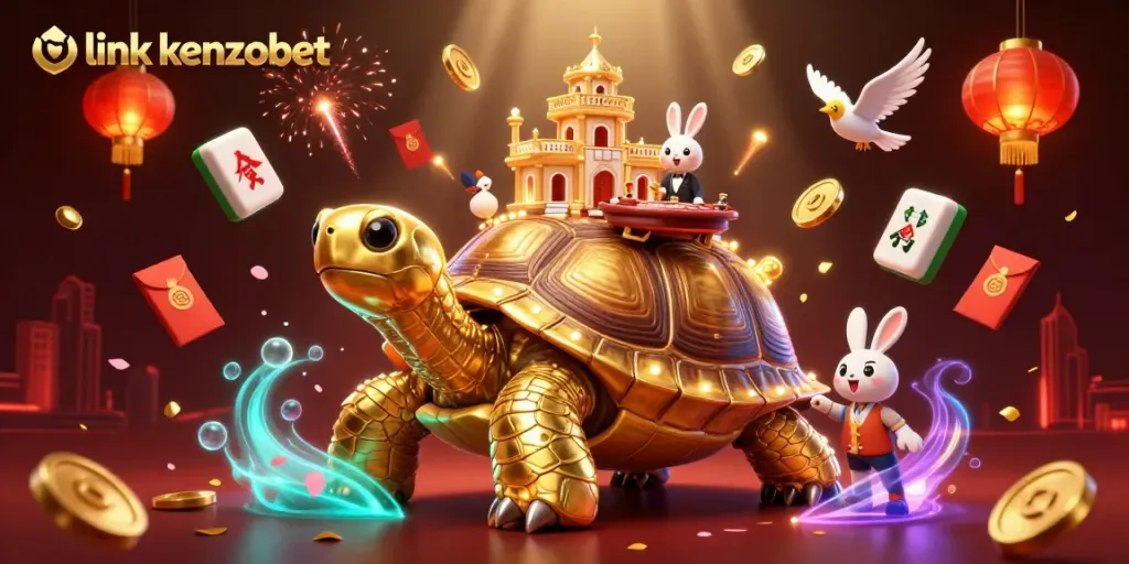 Engage with link kenzobet through this vibrant 3D illustration of an animated casino scene.