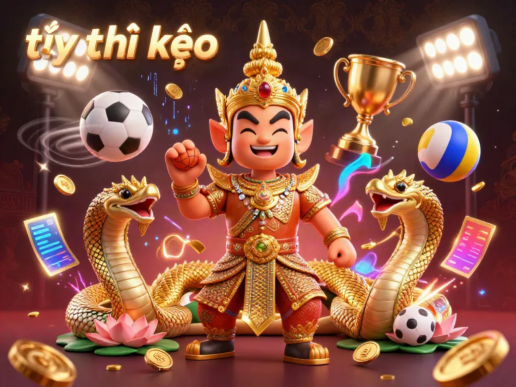 Engage with the thrilling tỷ lệ kèo sports betting scene featuring a guardian, Naga companions, and dynamic sports elements.