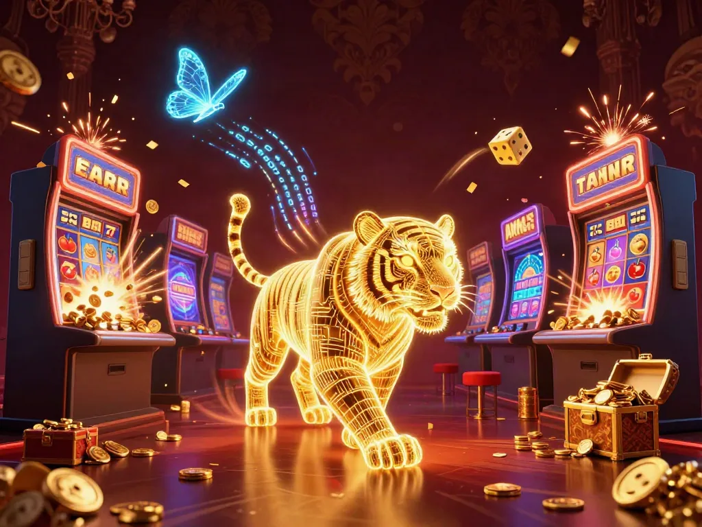 Experience the excitement of ga888 with a vibrant digital casino scene featuring a golden tiger and jackpots.