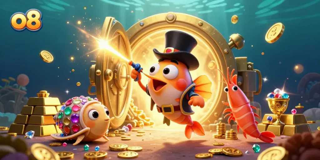 Experience the thrill of o8 with casino treasures and vibrant characters in a whimsical underwater setting.