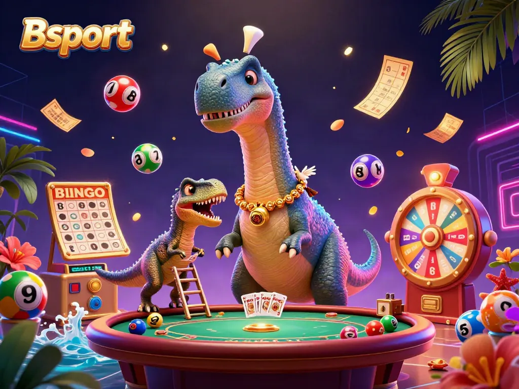 Engage with Bsport's vibrant casino scene showcasing excitement, dynamic game elements, and colorful characters.
