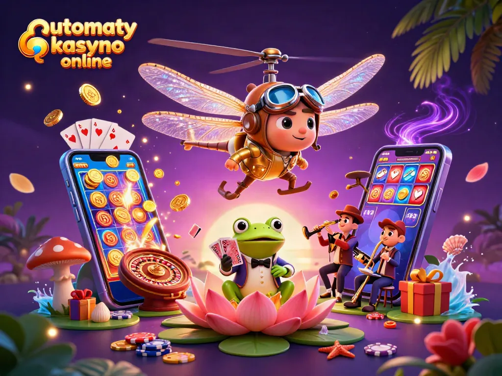 Play automaty kasyno online with vibrant 3D characters enjoying cards and slots in a lively casino setting.