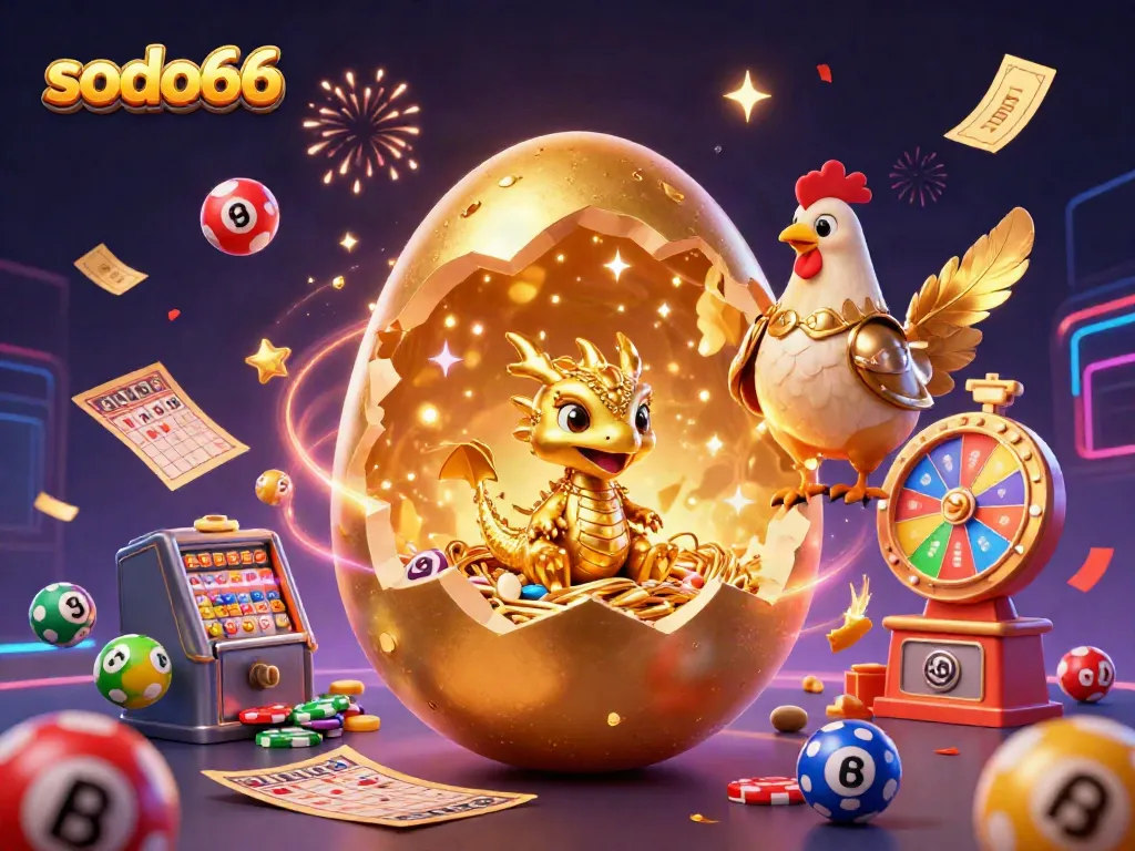 Engage with the exhilarating atmosphere of SODO66 featuring a shimmering dragon and vibrant lottery elements.