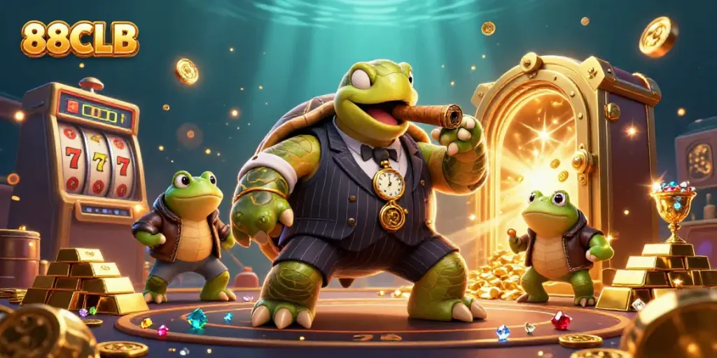 Experience the thrill of winning at 88CLB with lively casino characters and treasure elements.