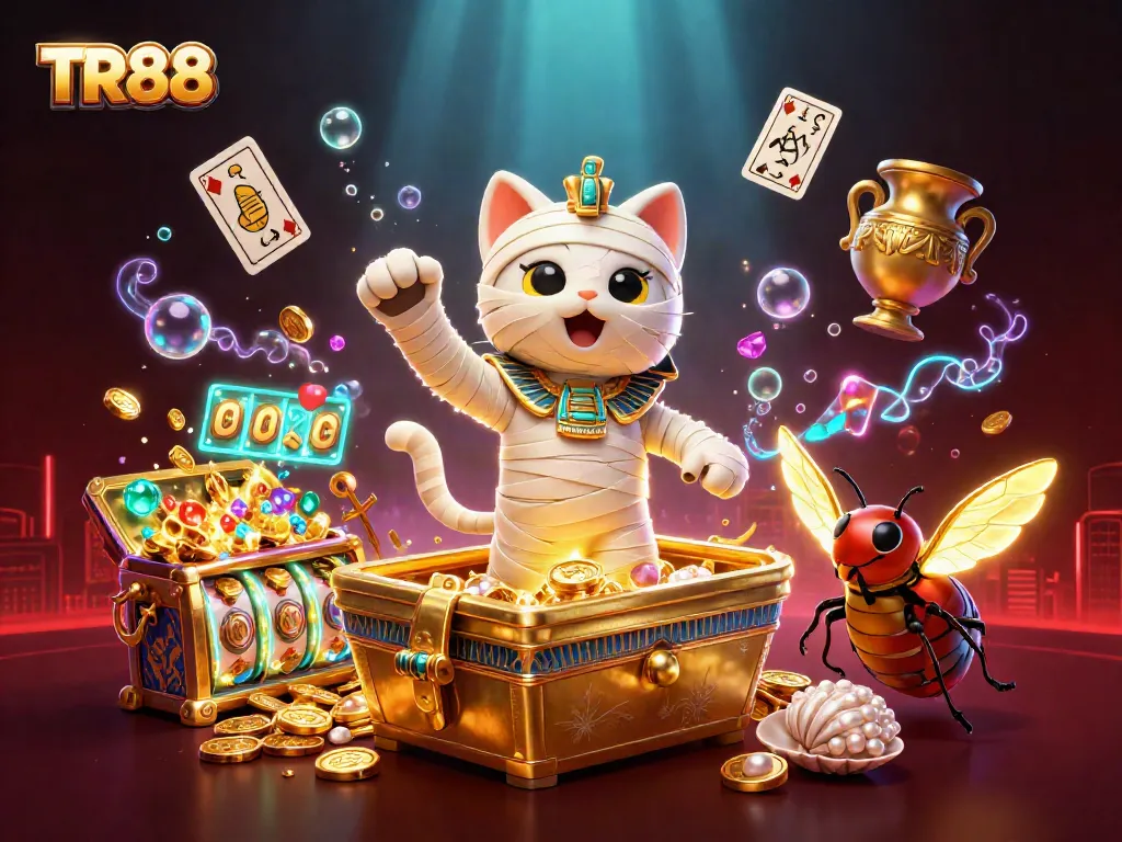 Spin the reels with TR88 as you engage in thrilling casino adventures in this vibrant illustration.