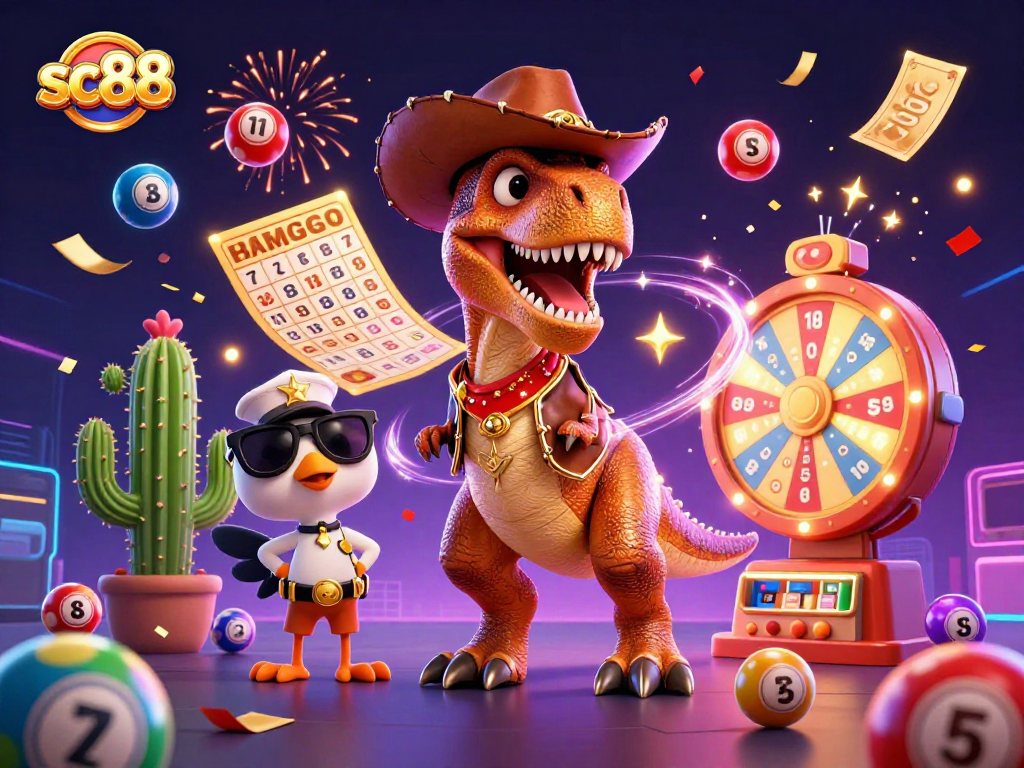 Experience excitement at sc88 with a colorful and dynamic lottery-themed digital illustration.