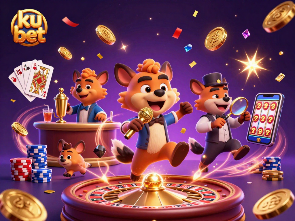 Experience the excitement of ku bet in a lively casino scene with animated hyenas.