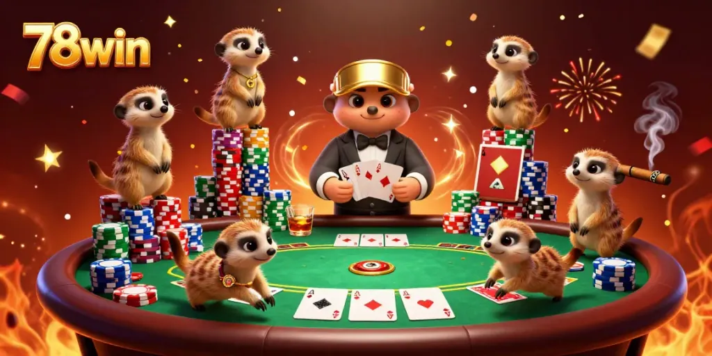 Engage in thrilling casino action at 78win with charming meerkats overseeing games and excitement.