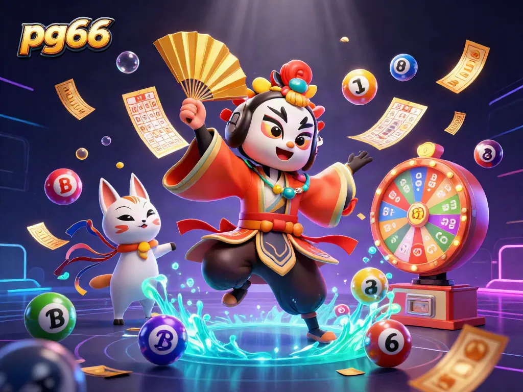 Experience vibrant gaming action at pg66, showcasing colorful lottery balls and exciting casino elements.