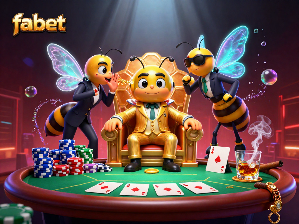 Engage with fabet's elite gaming world through a dynamic poker scene featuring a mob boss and colorful casino elements.