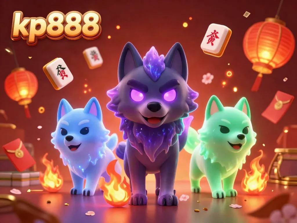 Engage with kp888's thrilling gambling world featuring illuminated wolves and vibrant rewards.