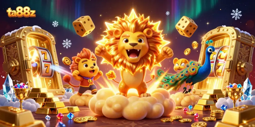Experience the excitement of ta88z casino with dynamic gaming elements in a vibrant, detailed 3D illustration.