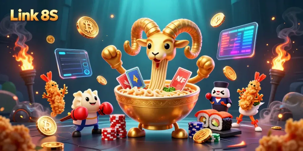 Experience the excitement of Link 8S with a dynamic 3D illustration showcasing a vibrant casino scene.
