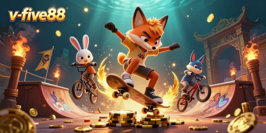 v-five88 offers thrilling betting experiences with vibrant casino elements, featuring dynamic characters and engaging visuals.
