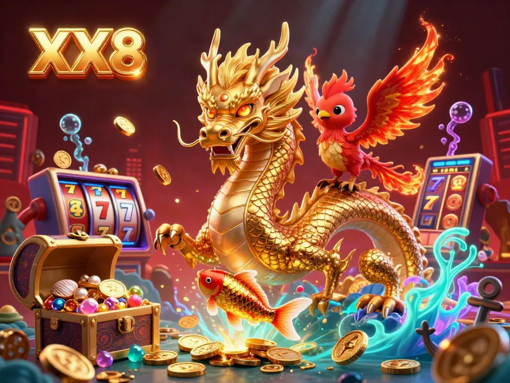 Engage in thrilling casino adventures with XX8, featuring a golden dragon and a treasure-filled underwater world.