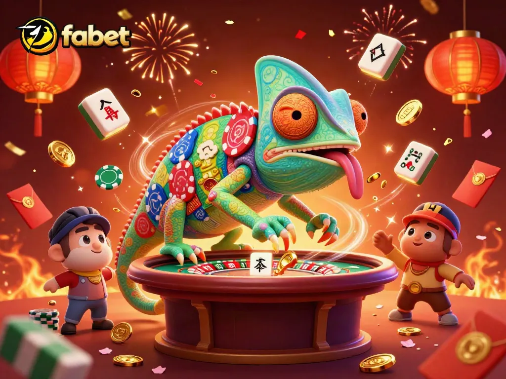 Experience the thrills of fabet with vibrant chameleon casino illustration capturing dynamic gaming elements.