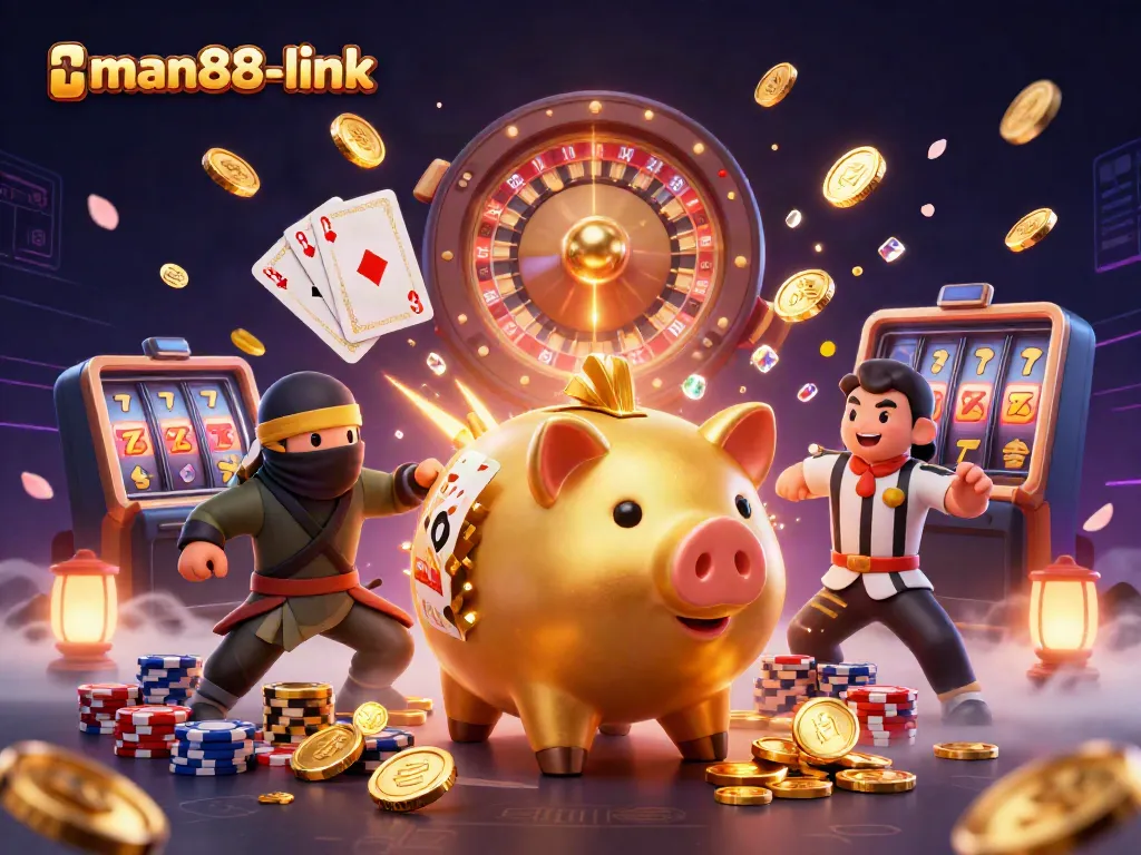 Experience thrilling wins at man88-link with the dynamic piggy bank sumo wrestler and exciting casino elements.