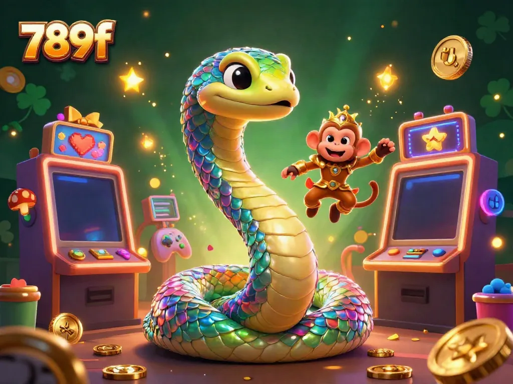 Engage in thrilling slots at 789f, where colorful 3D designs meet iridescent serpent artwork.