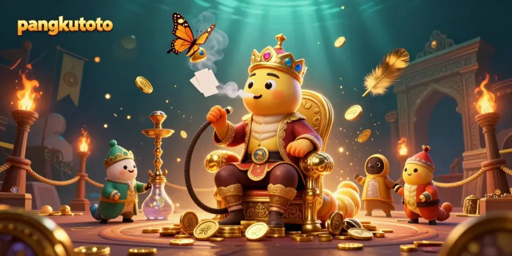 Menyaksikan keseruan pangkutoto dengan karakter unik dan simbol poker dalam ilustrasi visual yang menarik.