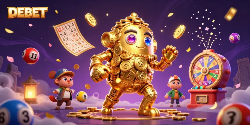 Engage with DEBET's dynamic gaming experience in this 3D casino illustration.