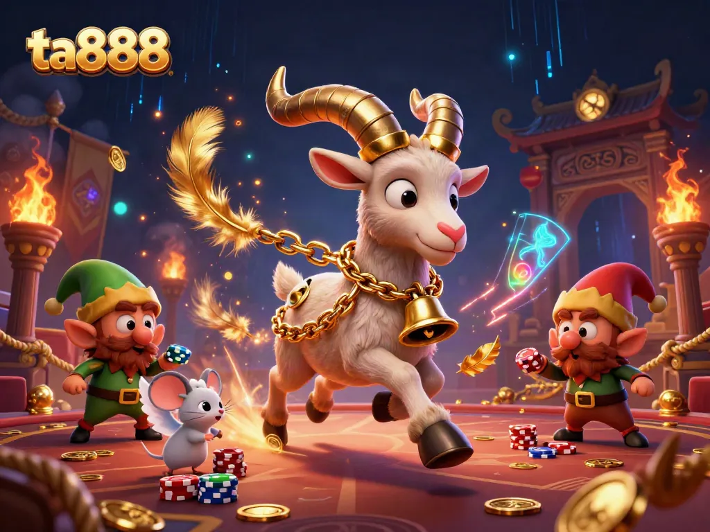 ta888 hits the jackpot as Krampus oversees a festive casino with mischievous gremlins stealing chips.