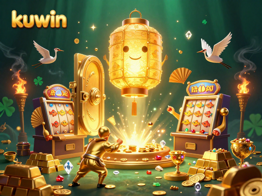 Kuwin showcases vibrant underwater casino spirit elements with golden characters and treasure elements for an engaging gaming experience.