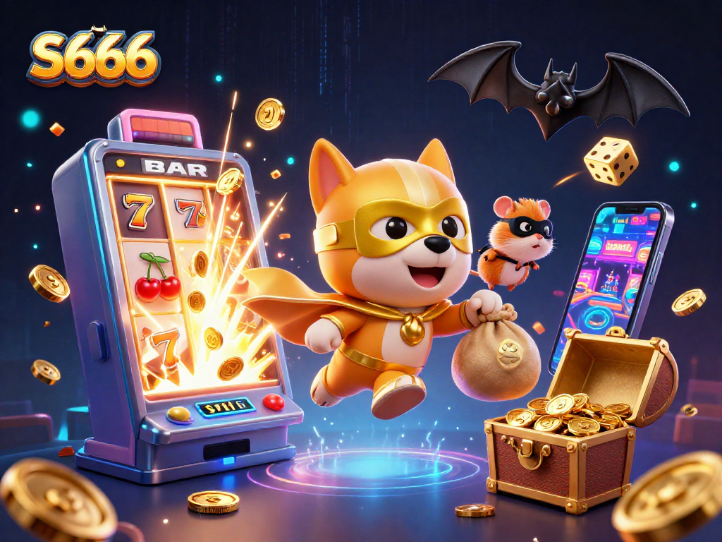 S666 brings excitement with a superhero dog and hamster in a casino scene filled with winning elements.