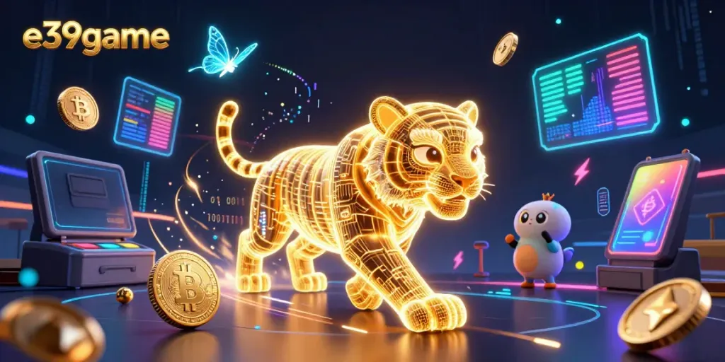Experience thrilling gameplay with e39game's vibrant casino world featuring neon tiger and crypto elements.